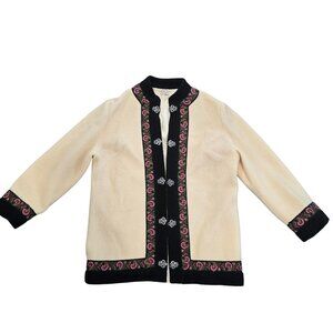 Vintage Firda Norwegian Wool jacket With Floral Trim & Silver Clasps, Size 46